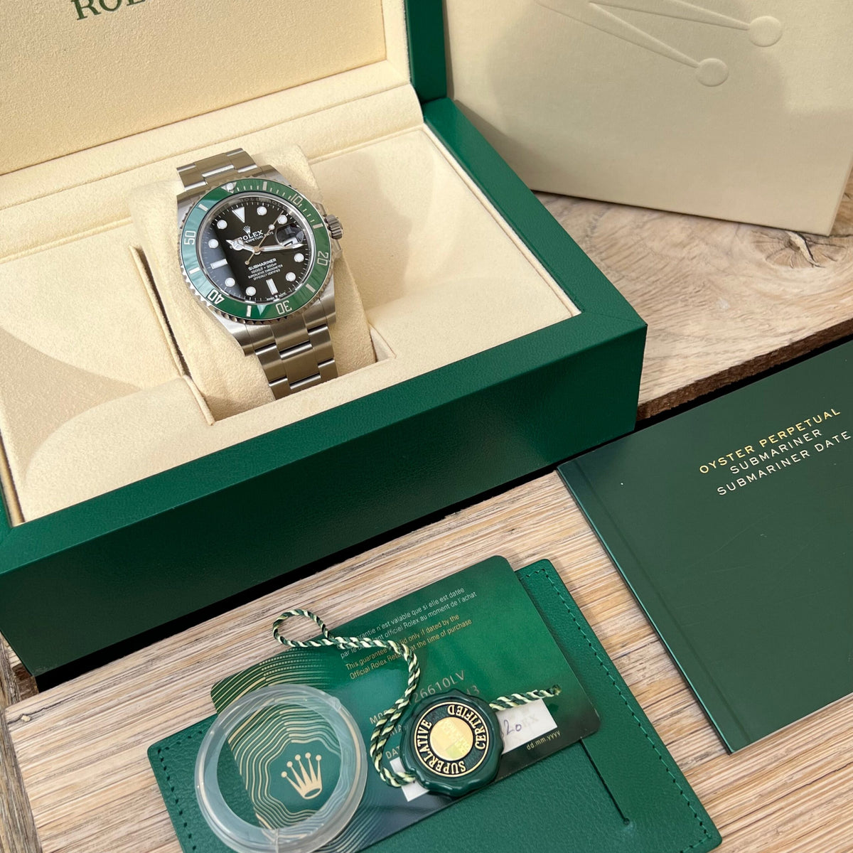 Rolex Submariner 126610LV green bezel detail — €14,500 watch giveaway FastLife